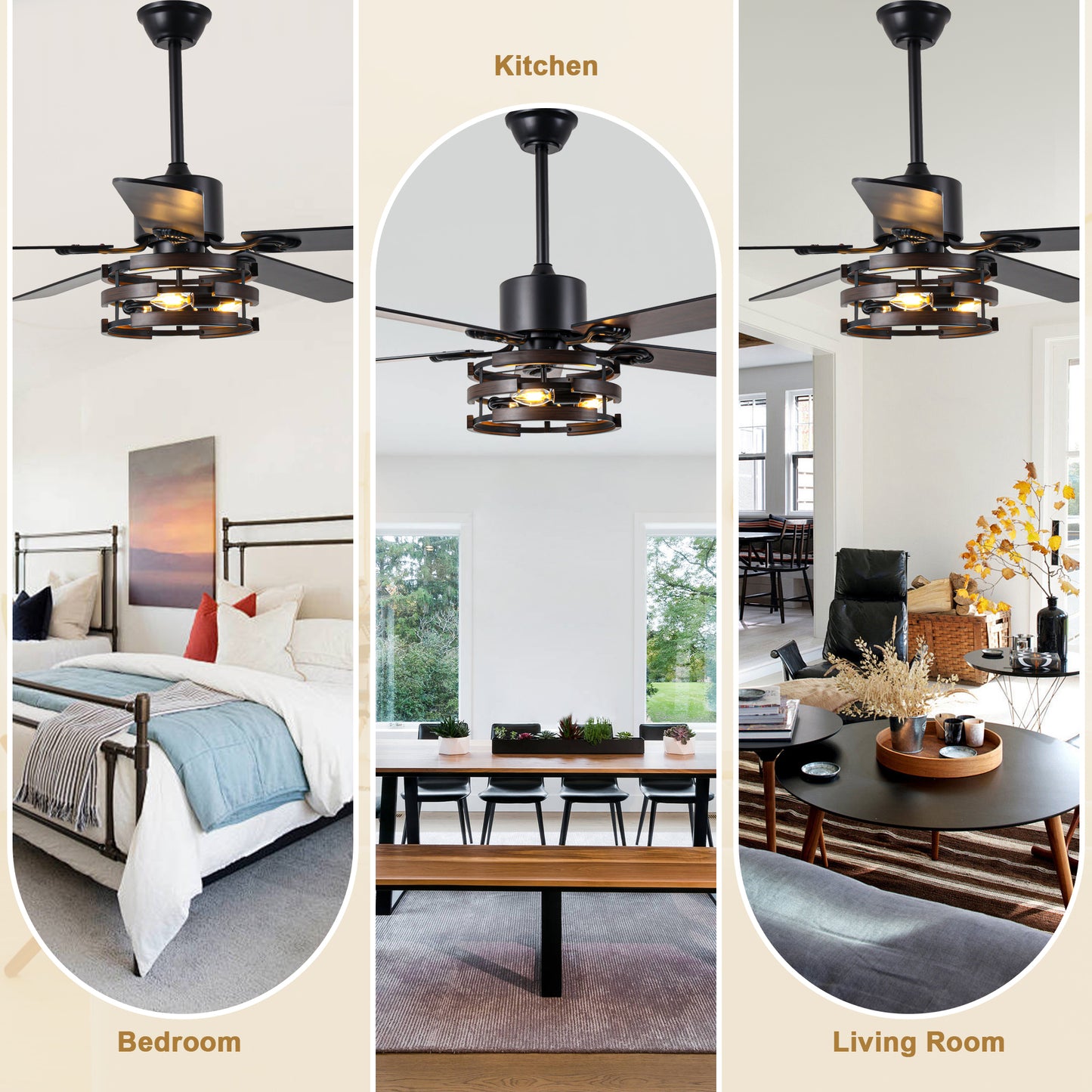 BellaDepot 52" Farmhouse Industrial Brown Ceiling Fan with Remote Control, 6 Speeds Ceiling Fan with Lights for Living Room- DC5224