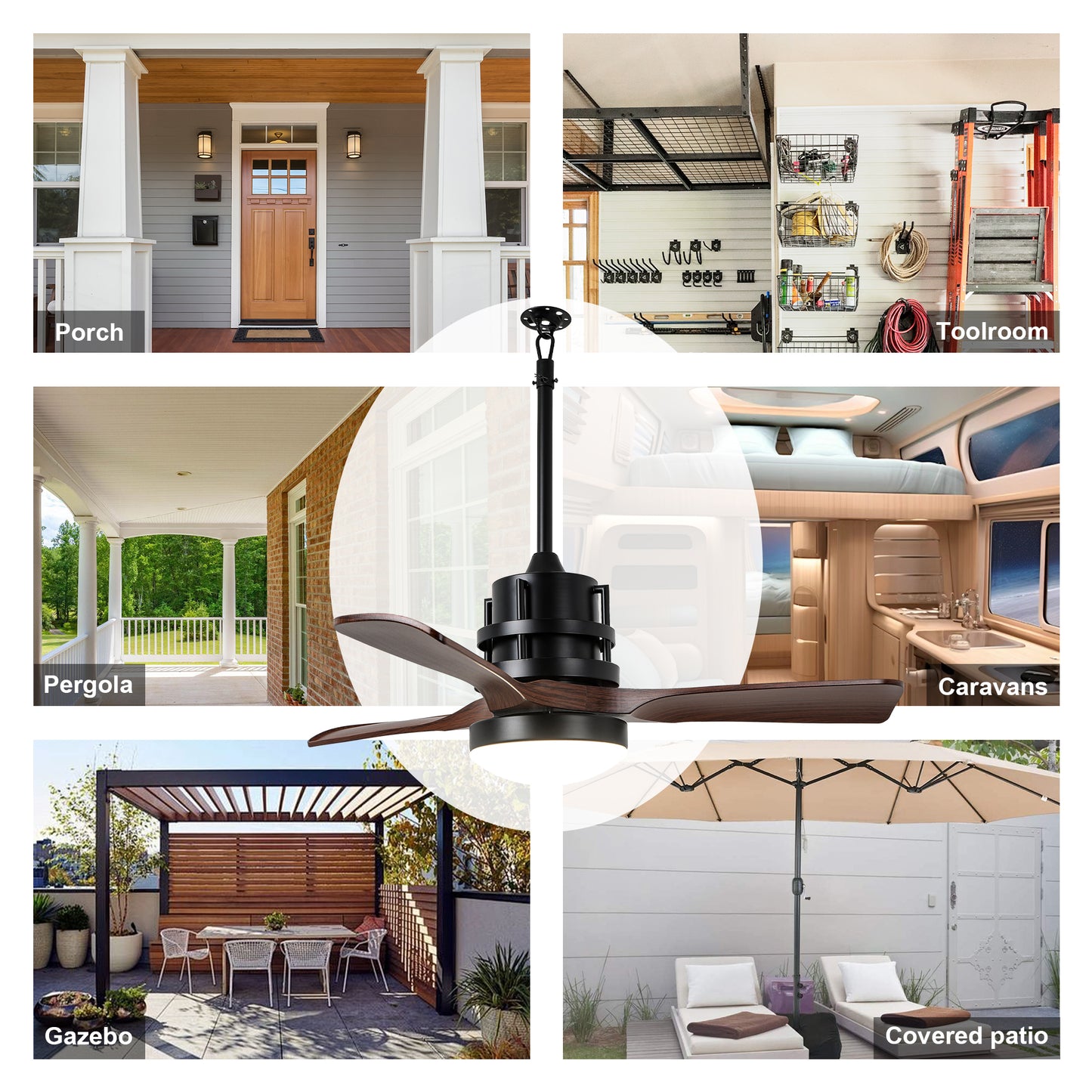 HW4201-GED-BellaDepot 24" Outdoor Modern Farmhouse LED Ceiling Fan with Remote Control, Plug in Ceiling Fan