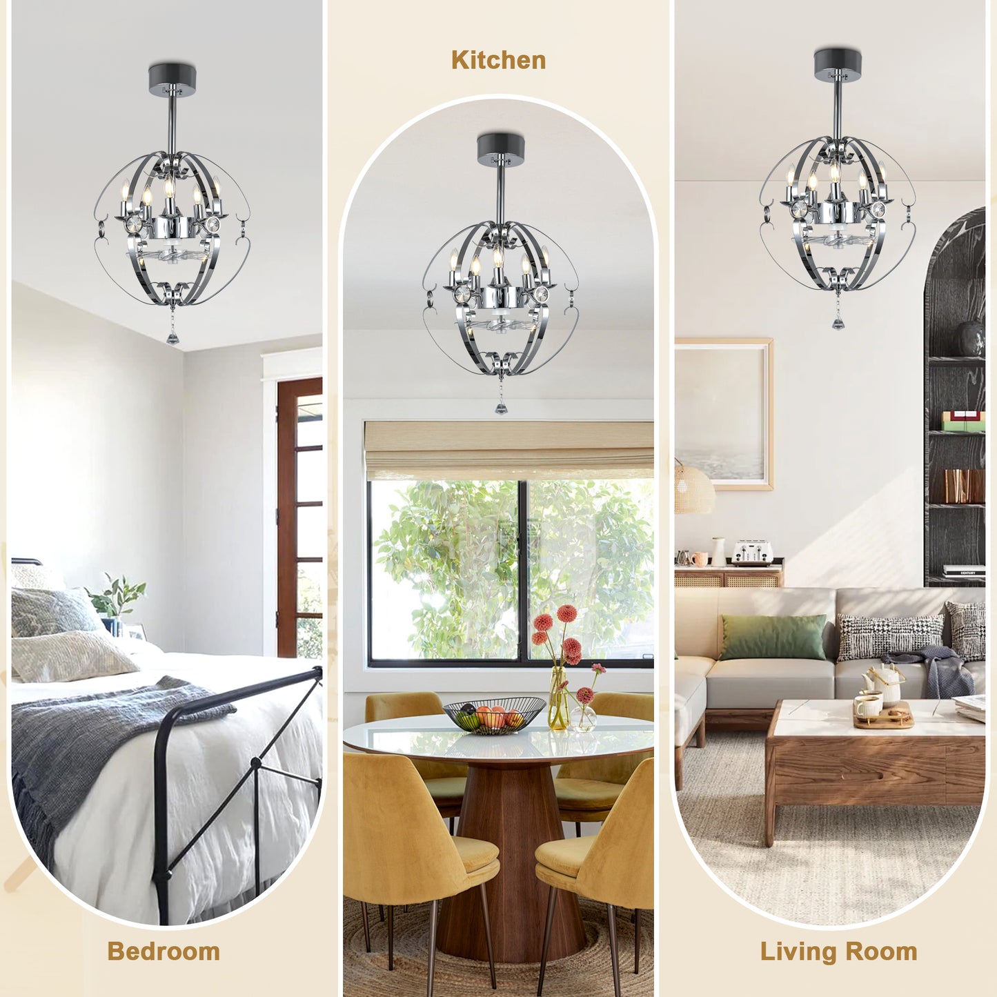 DC2031-19.7" Silver Finish Luxury Crystal Reversible Ceiling Fan with Remote and 5 Lights, 6-Speed Ceiling Fan