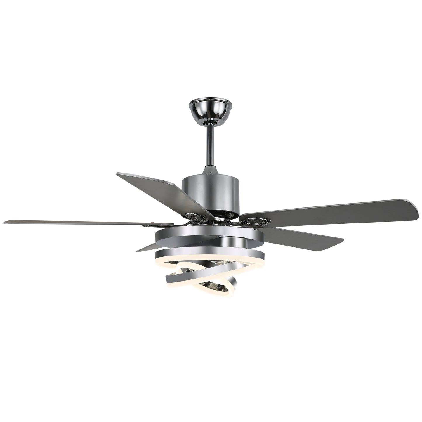 DC2062-BellaDepot 52" Black/Silver Finish Dimmable Ceiling Fan with Remote and LED Light Kit Included, 6-speed Ceiling Fan
