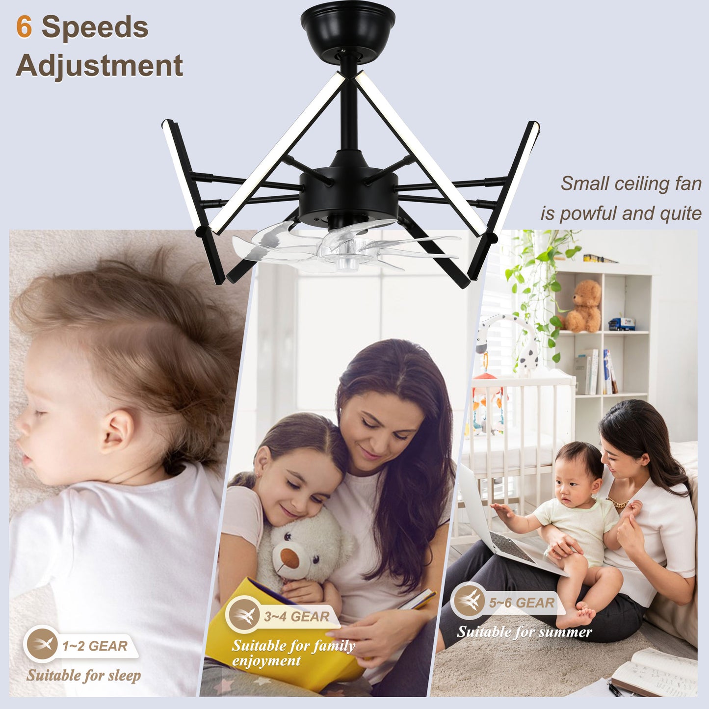 DC2104-18.11" Black Finish Modern Urban Reversible Ceiling Fan with Remote and LED Light Kit Included, Creative DIY Shape Ceiling Fan