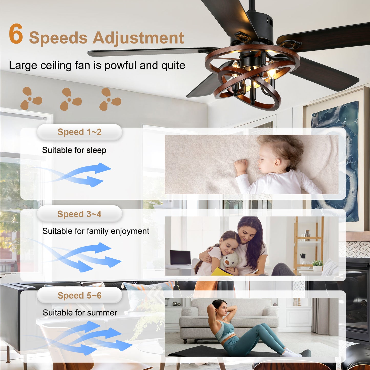 BellaDepot 52" Farmhouse Brown Ceiling Fan with Remote Control, 5 Blades Standard Ceiling Fan with Lights - DC5219