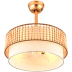 20 Inch Gold Boho Drum Ceiling Fan with Lights and Remote, 6 Speeds DC Motor Reversible Bladeless Fandelier Ceiling Fan with Wood Beaded Shade