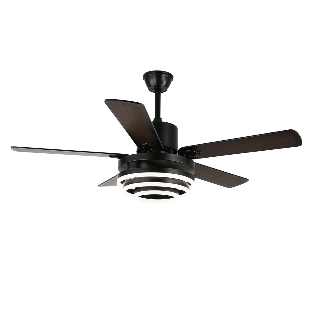 52 Inch Black/Chrome Modern Ceiling Fan with LED Light and Remote Control, 6 Speeds DC Motor Reversible Ceiling Fan with DIY Shade