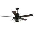 52 Inch Black/Chrome Modern Ceiling Fan with LED Light and Remote Control, 6 Speeds DC Motor Reversible Ceiling Fan with DIY Shade