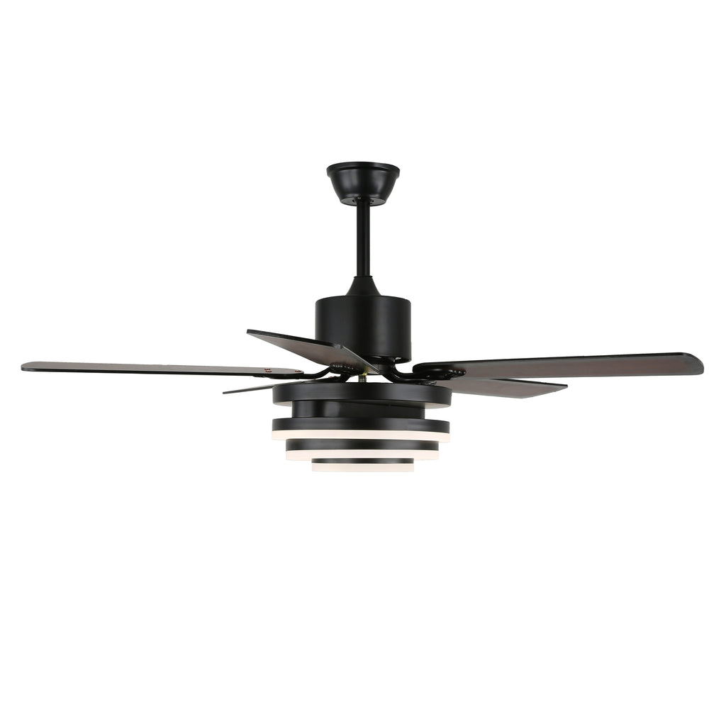 52 Inch Black/Chrome Modern Ceiling Fan with LED Light and Remote Control, 6 Speeds DC Motor Reversible Ceiling Fan with DIY Shade