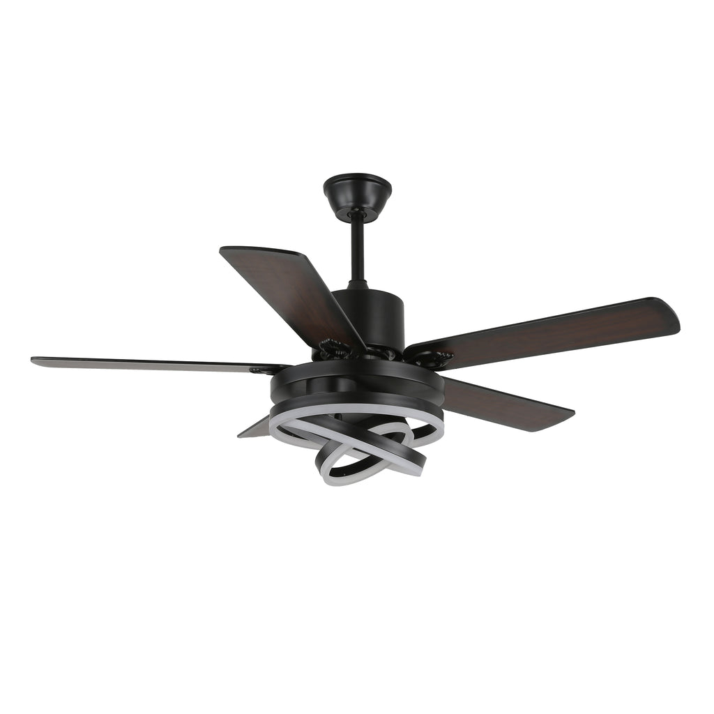 52 Inch Black/Chrome Modern Ceiling Fan with LED Light and Remote Control, 6 Speeds DC Motor Reversible Ceiling Fan with DIY Shade