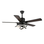 52 Inch Black/Chrome Modern Ceiling Fan with LED Light and Remote Control, 6 Speeds DC Motor Reversible Ceiling Fan with DIY Shade