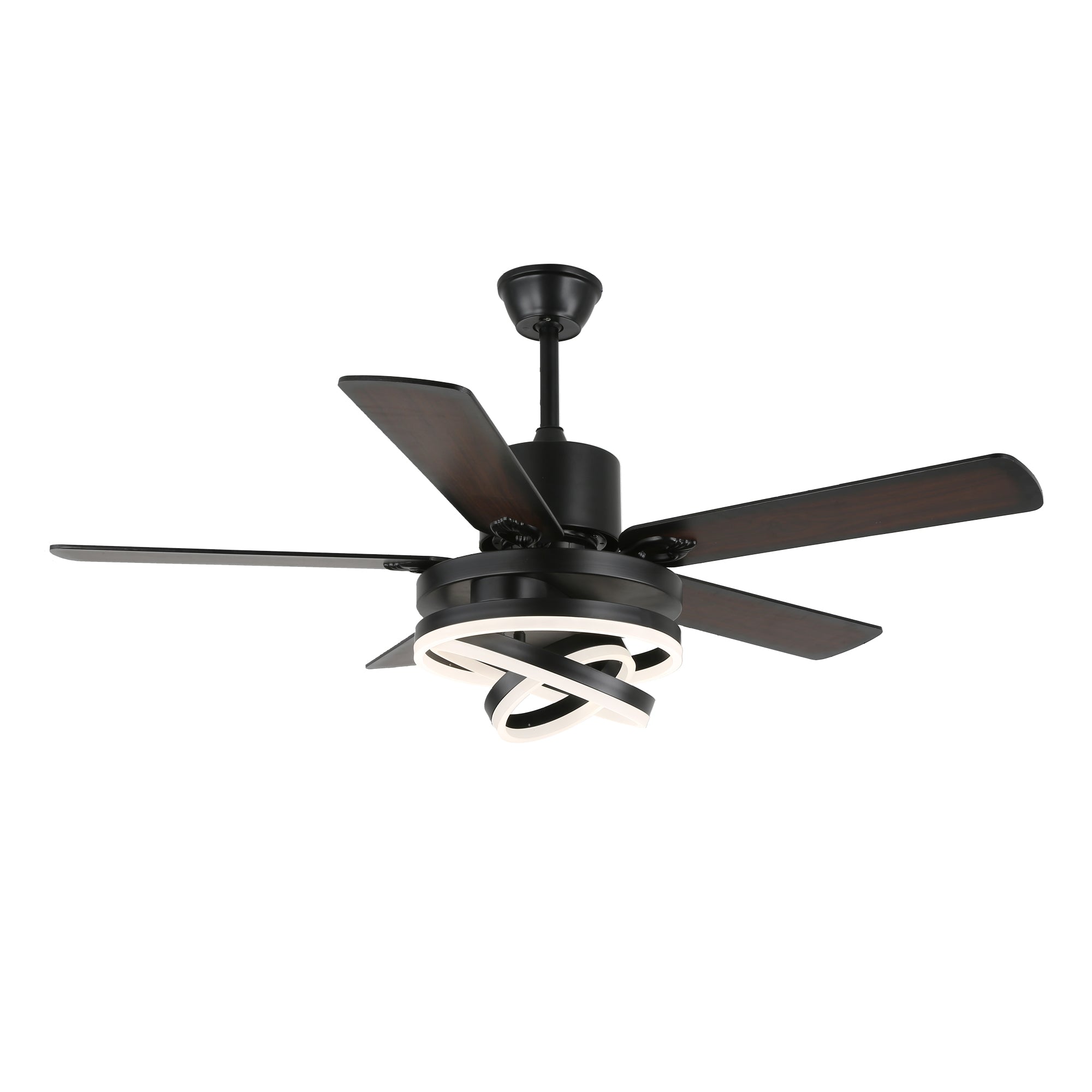 52 Inch Black/Chrome Modern Ceiling Fan with LED Light and Remote Control, 6 Speeds DC Motor Reversible Ceiling Fan with DIY Shade