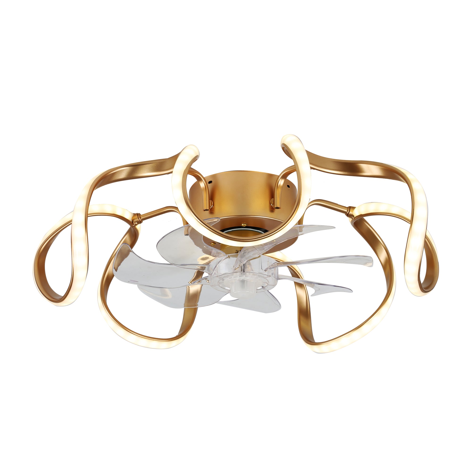 20 Inch Gold/Brown Irregular Flush Mount Ceiling Fan with LED Light and Remote, 6 Speeds DC Motor Reversible Bladeless Ceiling Fan