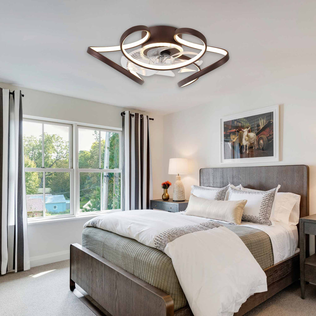 22 Inch Modern Smart Flush Mount Ceiling Fan with LED Lights and Remote, 6 Speeds DC Motor Bladeless Ceiling Fan for Low Profile