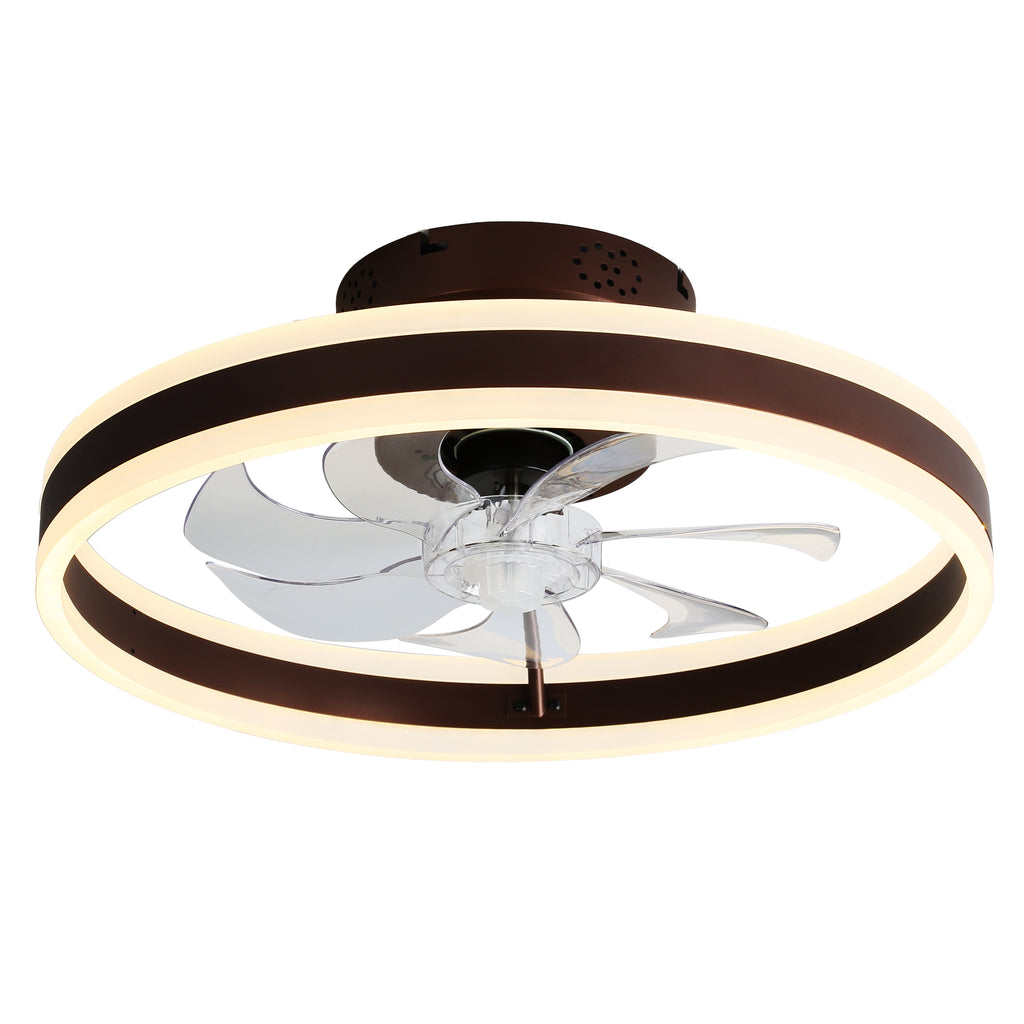 20 Inch Modern Smart Flush Mount Ceiling Fan with Dimmable LED Light and Remote, 6 Speeds DC Motor Reversible Bladeless Celing Fan for Bedroom