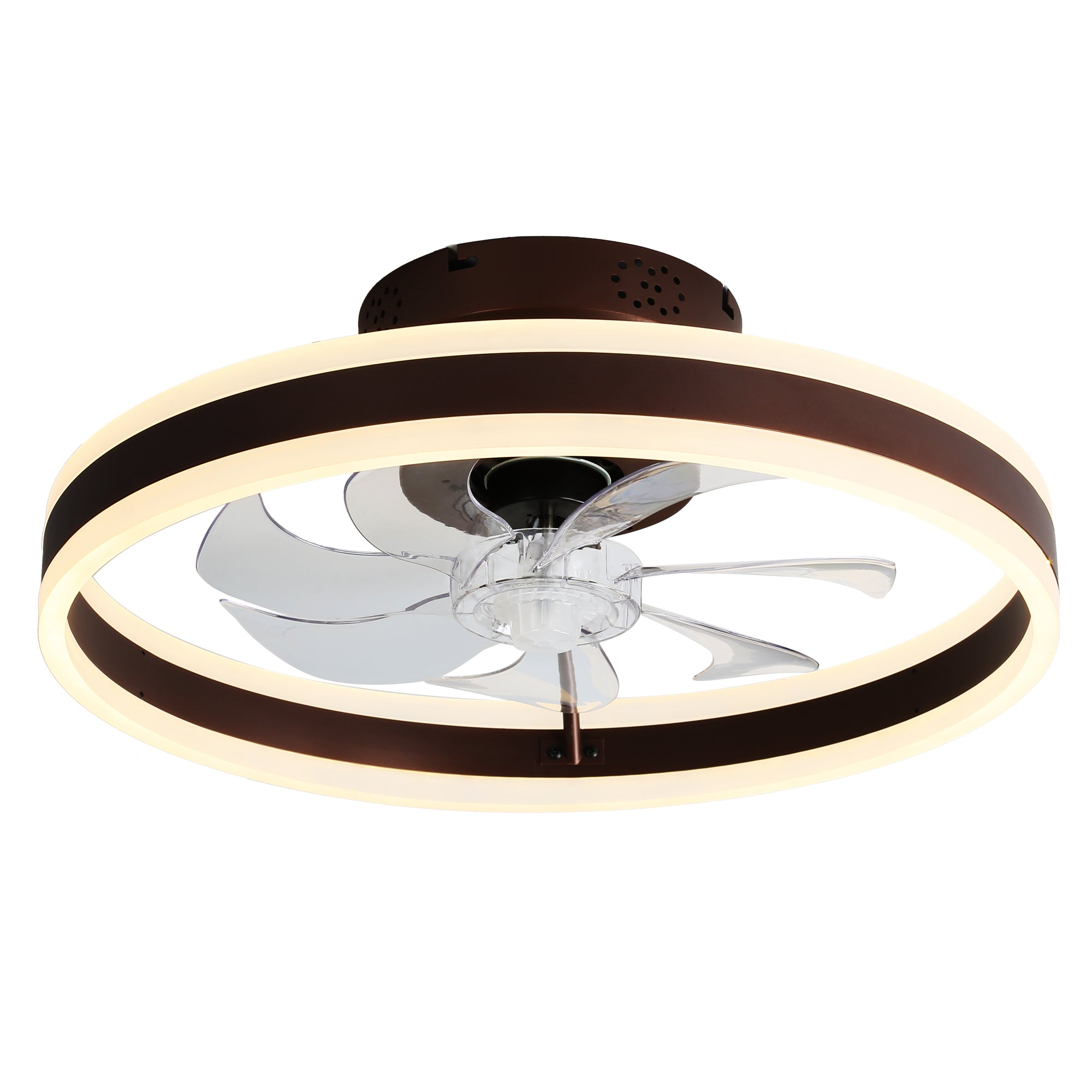 20 Inch Modern Smart Flush Mount Ceiling Fan with Dimmable LED Light and Remote, 6 Speeds DC Motor Reversible Bladeless Celing Fan for Bedroom
