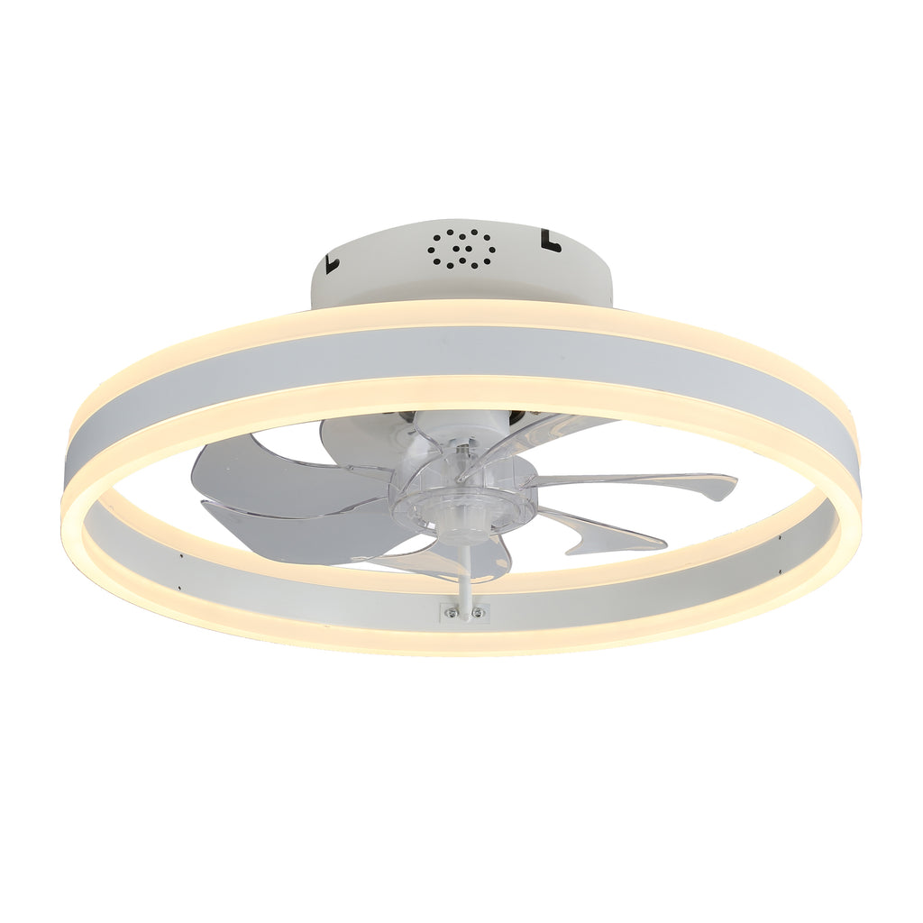 20 Inch Modern Smart Flush Mount Ceiling Fan with Dimmable LED Light and Remote, 6 Speeds DC Motor Reversible Bladeless Celing Fan for Bedroom