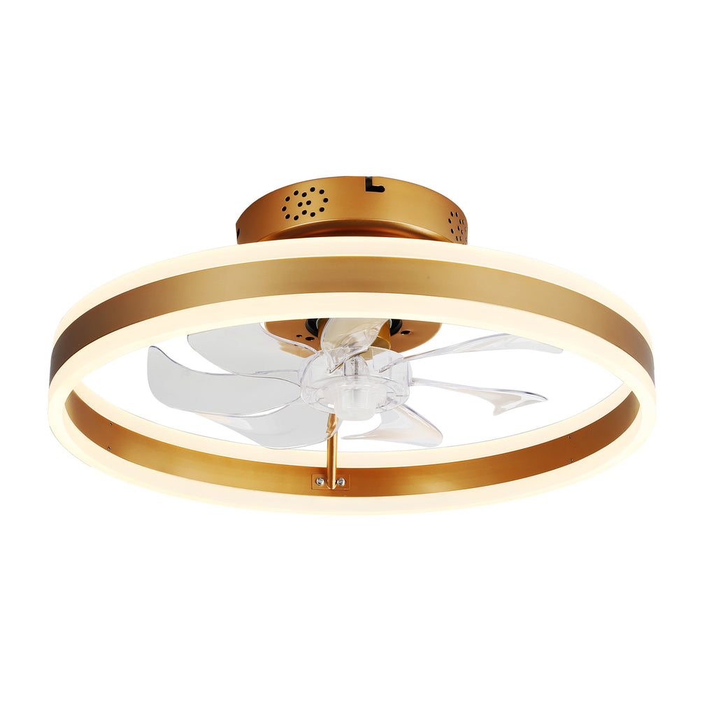 20 Inch Modern Smart Flush Mount Ceiling Fan with Dimmable LED Light and Remote, 6 Speeds DC Motor Reversible Bladeless Celing Fan for Bedroom
