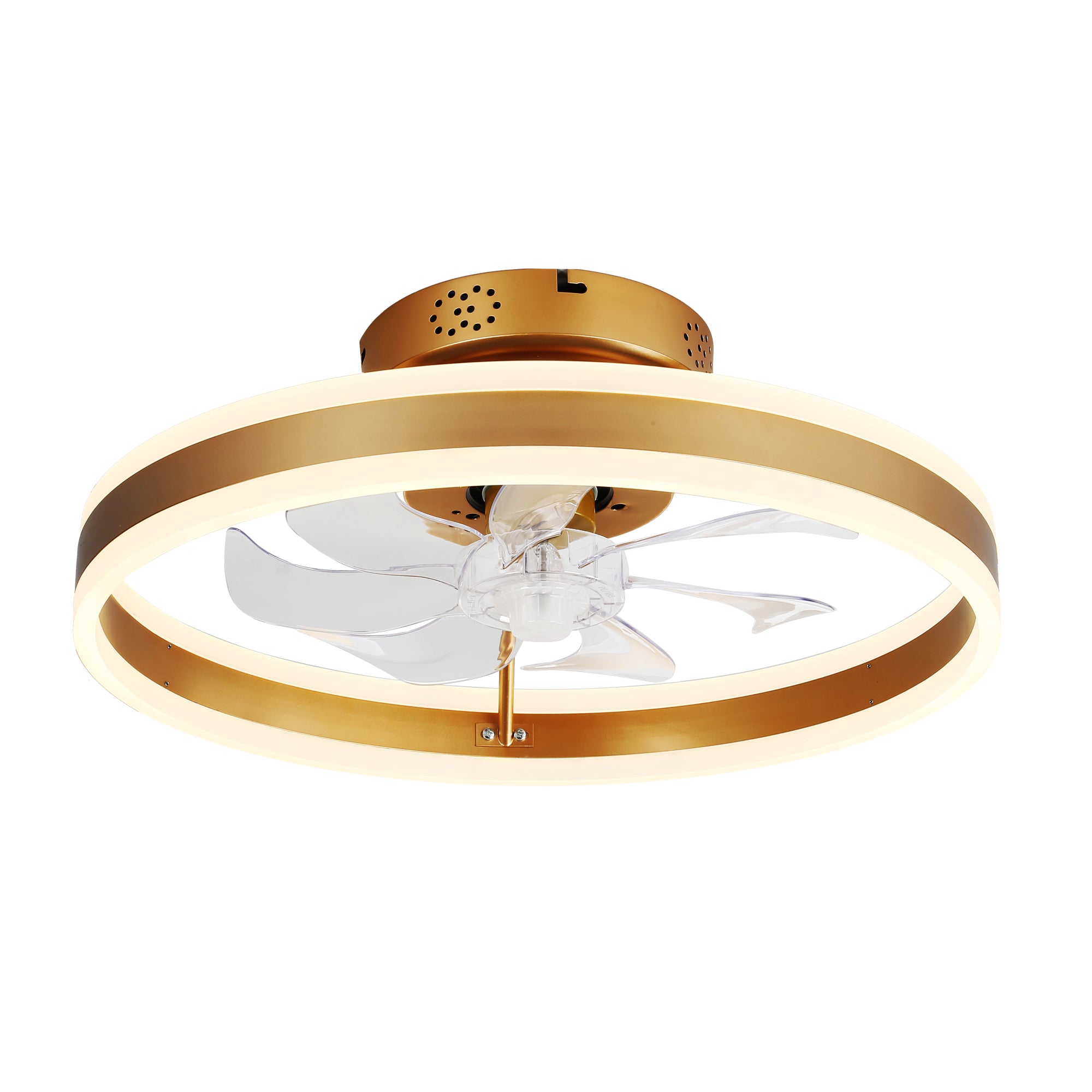 20 Inch Modern Smart Flush Mount Ceiling Fan with Dimmable LED Light and Remote, 6 Speeds DC Motor Reversible Bladeless Celing Fan for Bedroom