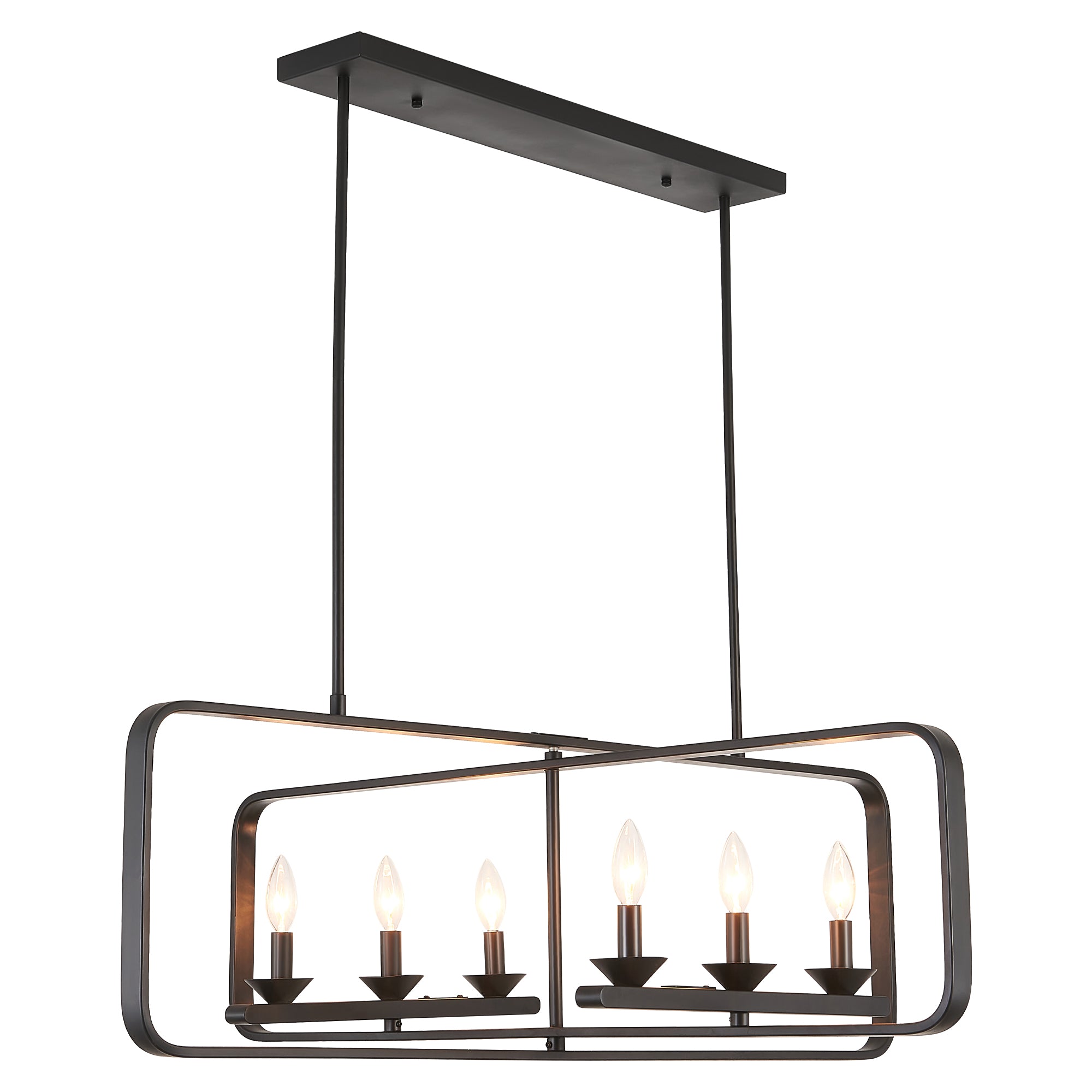 6 - Lights Rectangle Chandelier Dining Room Light Fixture Over Table, Modern Linear Kitchen Island Lighting with DIY Shape