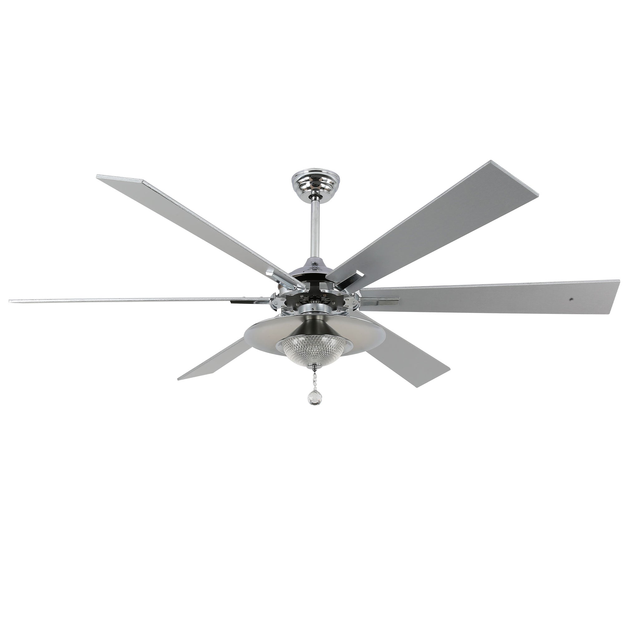 DC7204-BellaDepot 72" Silver/Black Finish Modern Urban Crystal Reversible Ceiling Fan with Remote and LED Light Kit, Large Size Ceiling Fan