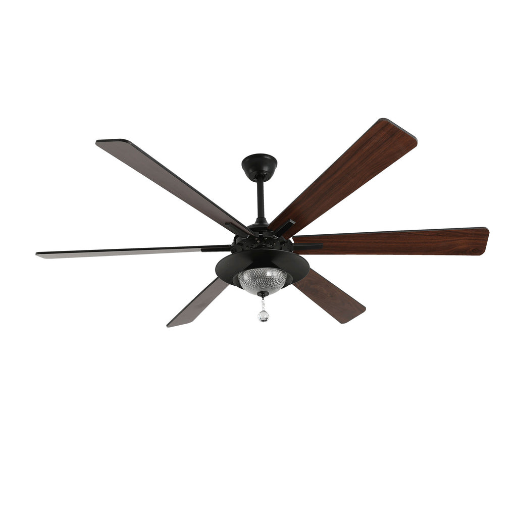 72 Inch Modern Farmhouse Black/Chrome Large Ceiling Fan with LED Light and Remote, 6 Speeds DC Motor Reversible Ceiling Fan with Crystals