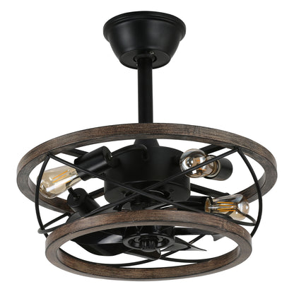 BD1815-17.7 Inch Caged Industrial Reversible Metal Ceiling Fan with Remote and Lights