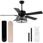 52 Inch Modern Glam Crystal Ceiling Fan with Lights and Remote, 6 Speeds DC Motor Black Reversible Ceiling Fan with Crystal Cage