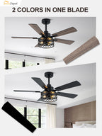 Farmhouse 46 Inch Metal Caged Ceiling Fan with Light Quiet Reversible DC Motor with  Remote Control Ceiling Fan Modern Wood Blades Ceiling Fan with Light Suit for Living room, Bedroom, Kitchen