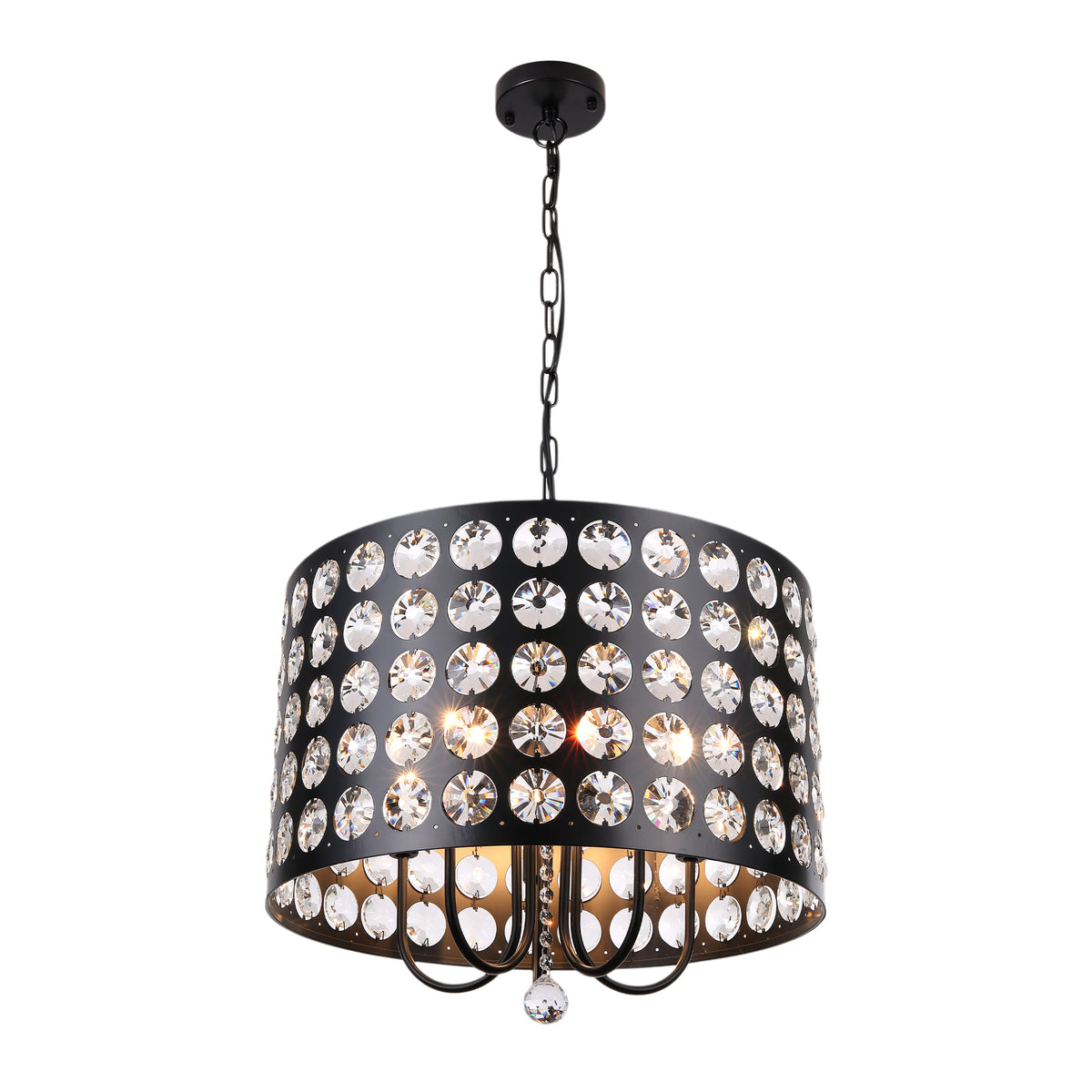 Crystal 20 Inch Metal Caged Chain Chandelier Luxurious  Modern with 5 Light Bulbs Chandelier Adjustable Chain Pendant Light Suit for Bedrooms, Kitchens, Dining Room