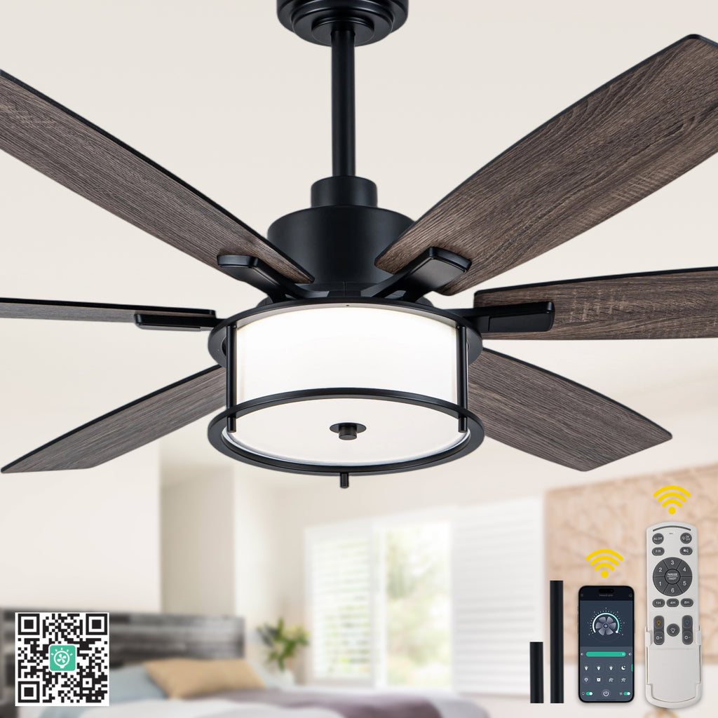 60 Inch Black Farmhouse Large Ceiling Fan with Dimmable 3CCT LED Light and Remote, 6 Speeds DC Motor Reversible Ceiling Fan for Large Rooms