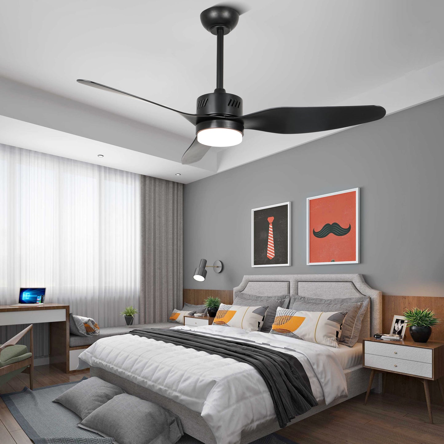 DC4602GED-46" 3 Blades Simple Modern Reversible Ceiling Fan with Remote and LED Light Kit Included, 6-speed Dimmable Ceiling Fan