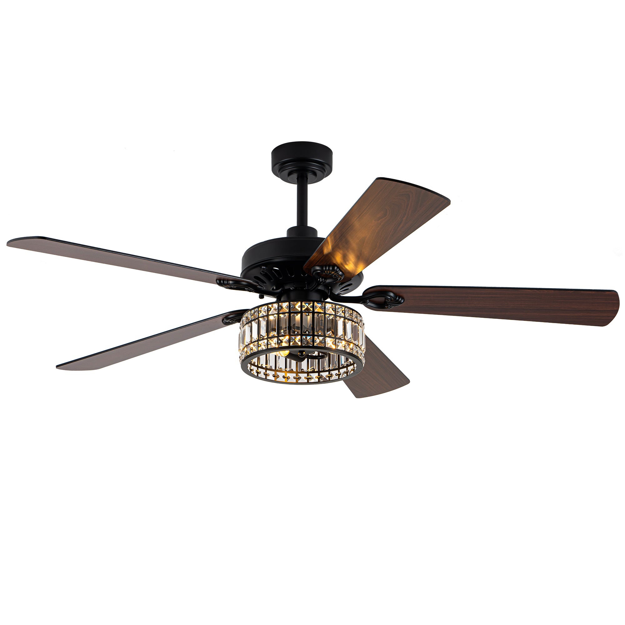 Luxury 60 Inch Crystal Caged Ceiling Fan with Light Reversible Quiet DC Motor and Remote Control Ceiling Fan Wood Blades Ceiling Fan Suit for Bedroom, Living Room, Kitchen