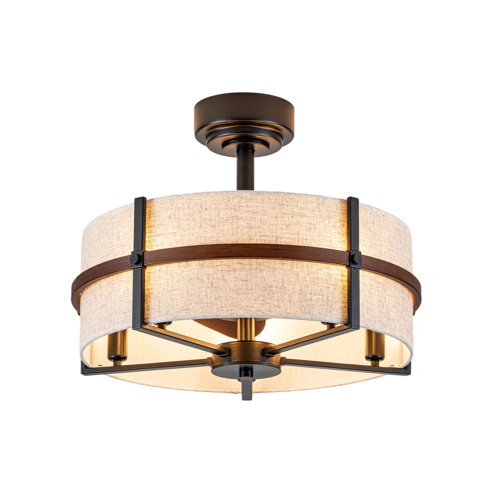 20 Inch Farmhouse Drum Caged Ceiling Fan with Lights and Remote APP Control, 6 Speeds DC Motor Reversible Fandelier Ceiling Fan for Bedroom