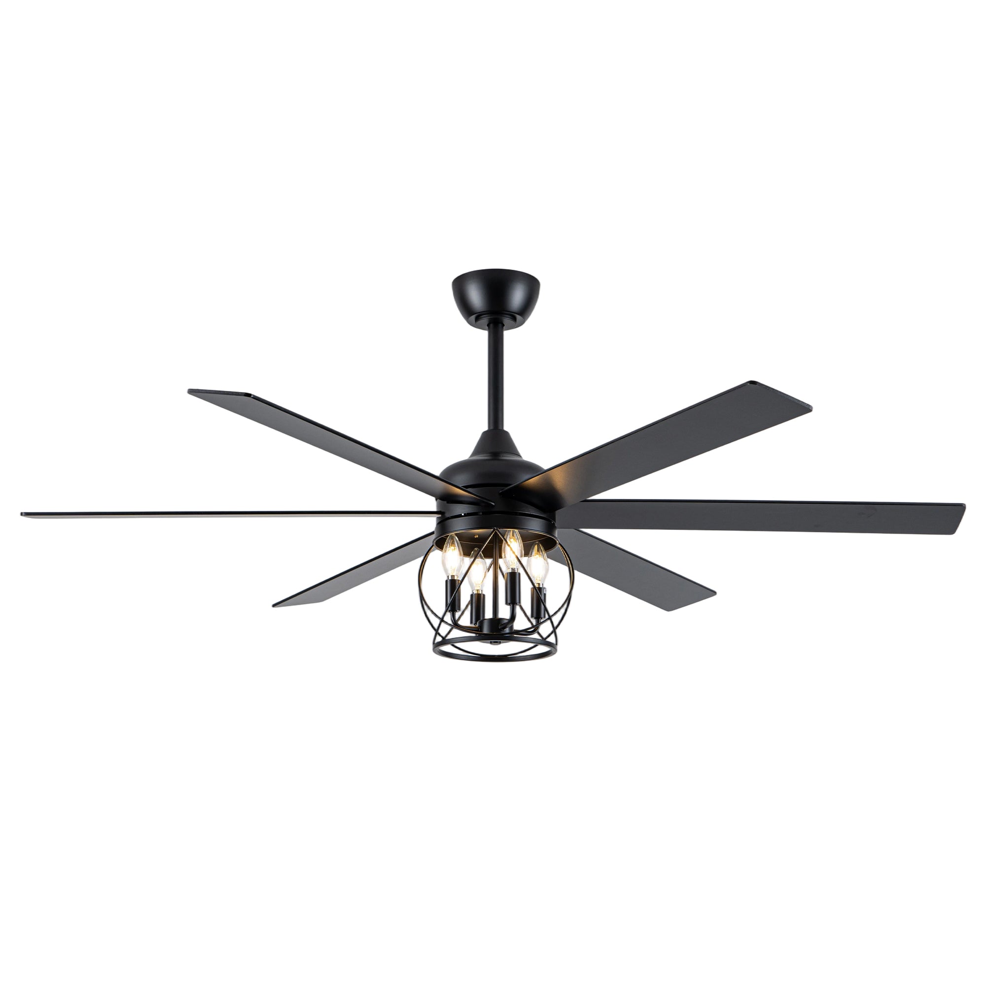 Industrial 60 Inch Caged Ceiling Fan with Light 6 Wood Blades Reversible Quiet DC Motor Ceiling Fan 3 Downrods with Remote Control Ceiling Fan Suit for Living Room, Bedroom