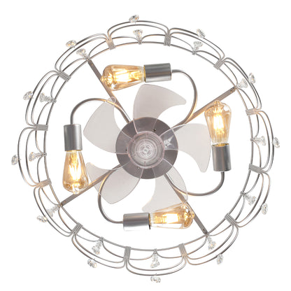 DC2105-20.8" Black/Silver Finish Luxury Crystal Reversible Ceiling Fan with Remote and 4 Lights, 6-speed Bladeless Ceiling Fan