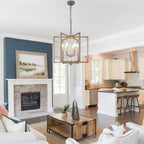 6 - Lights Cottage Distressed Wood Chandelier, 15.7" Height Adjustable Farmhouse Geometric Chandelier