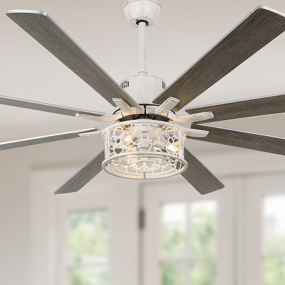 DC7201-72" 8 Wooden Blades White/Black Farmhouse Reversible Ceiling Fan with Remote and 3 Lights, Large Size Ceiling Fan