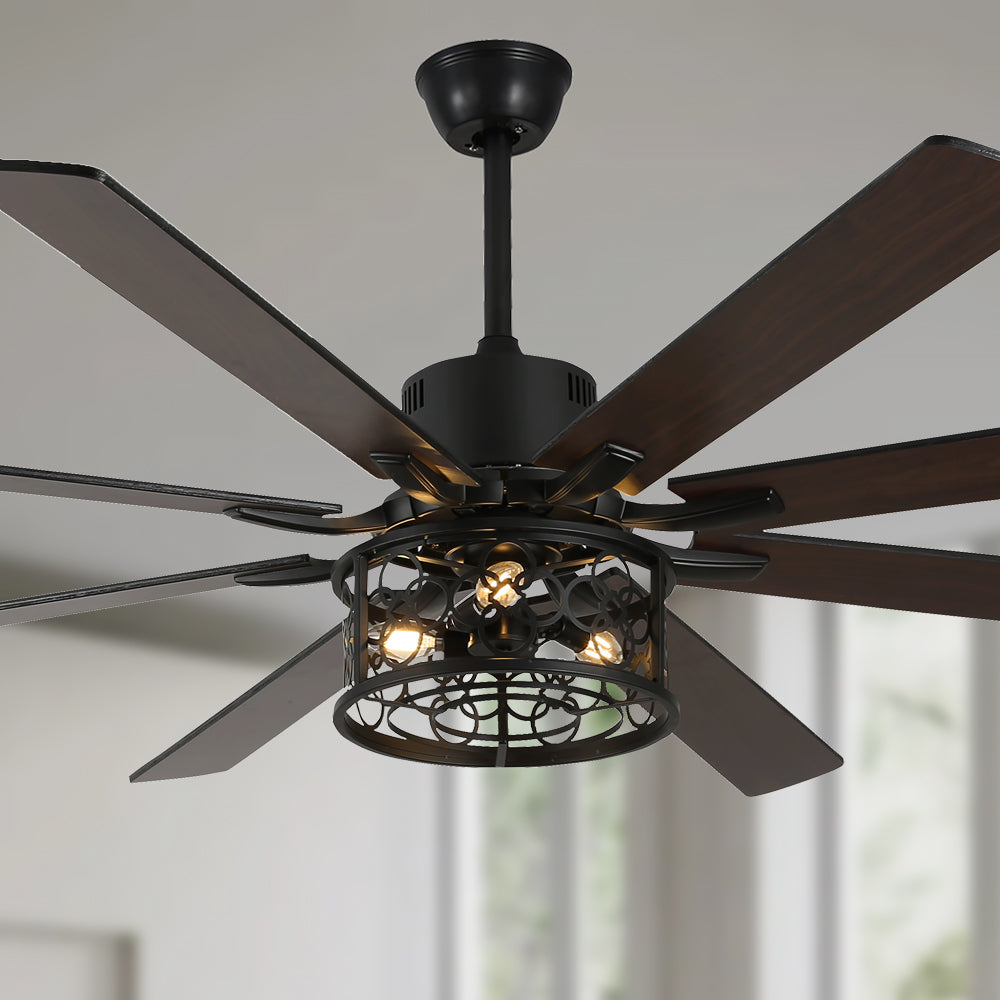 DC7201-72" 8 Wooden Blades White/Black Farmhouse Reversible Ceiling Fan with Remote and 3 Lights, Large Size Ceiling Fan