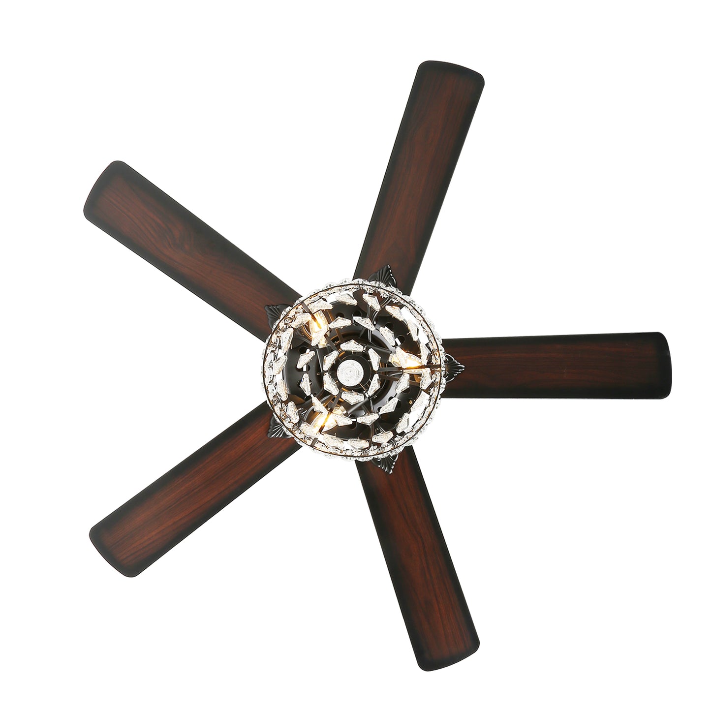 BD2044-52" Popular Large Size Dazzling Luxury Crystal Reversible Wooden Ceiling Fan with Remote and Lights 5 Blades