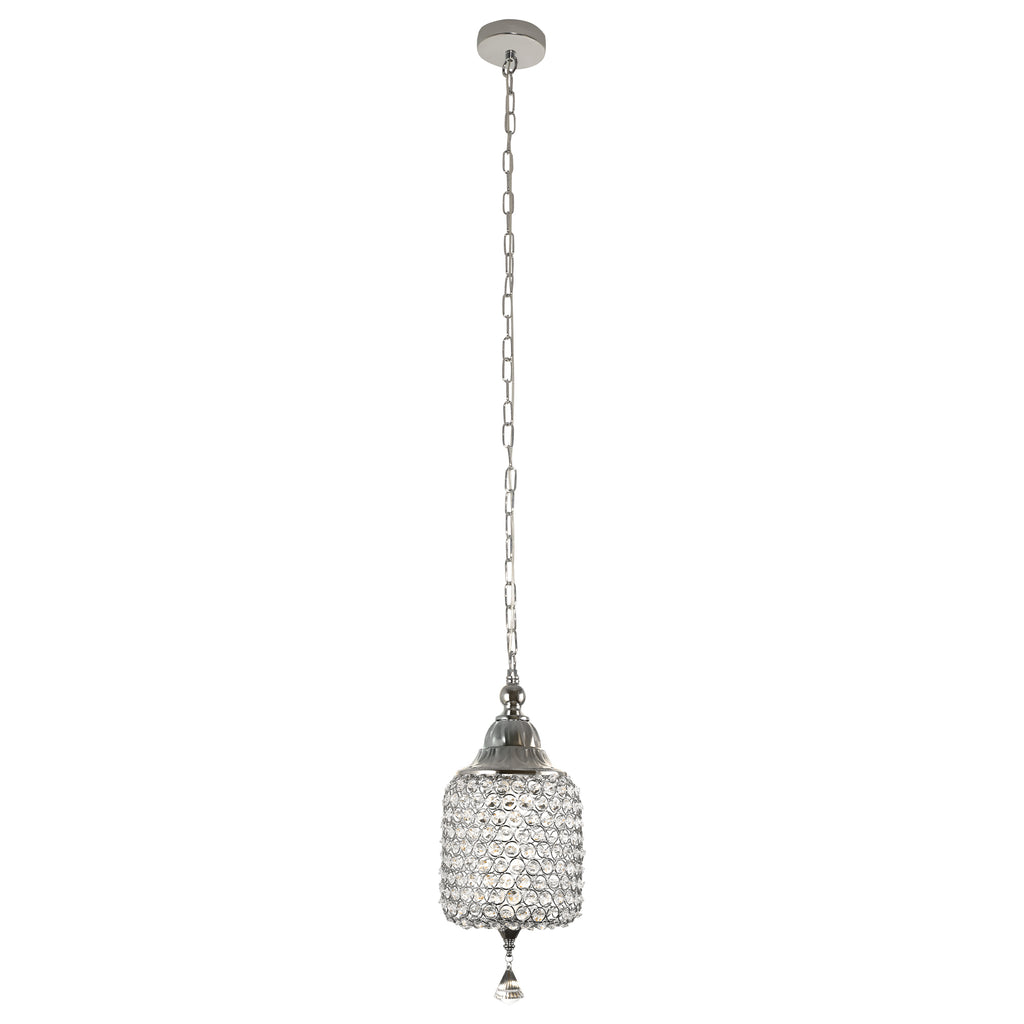1 - Light Black/Chrome Cylinder Crystal LED Pendant Light, 7.3" Dining Room Light Fixtures Kitchen Island Light