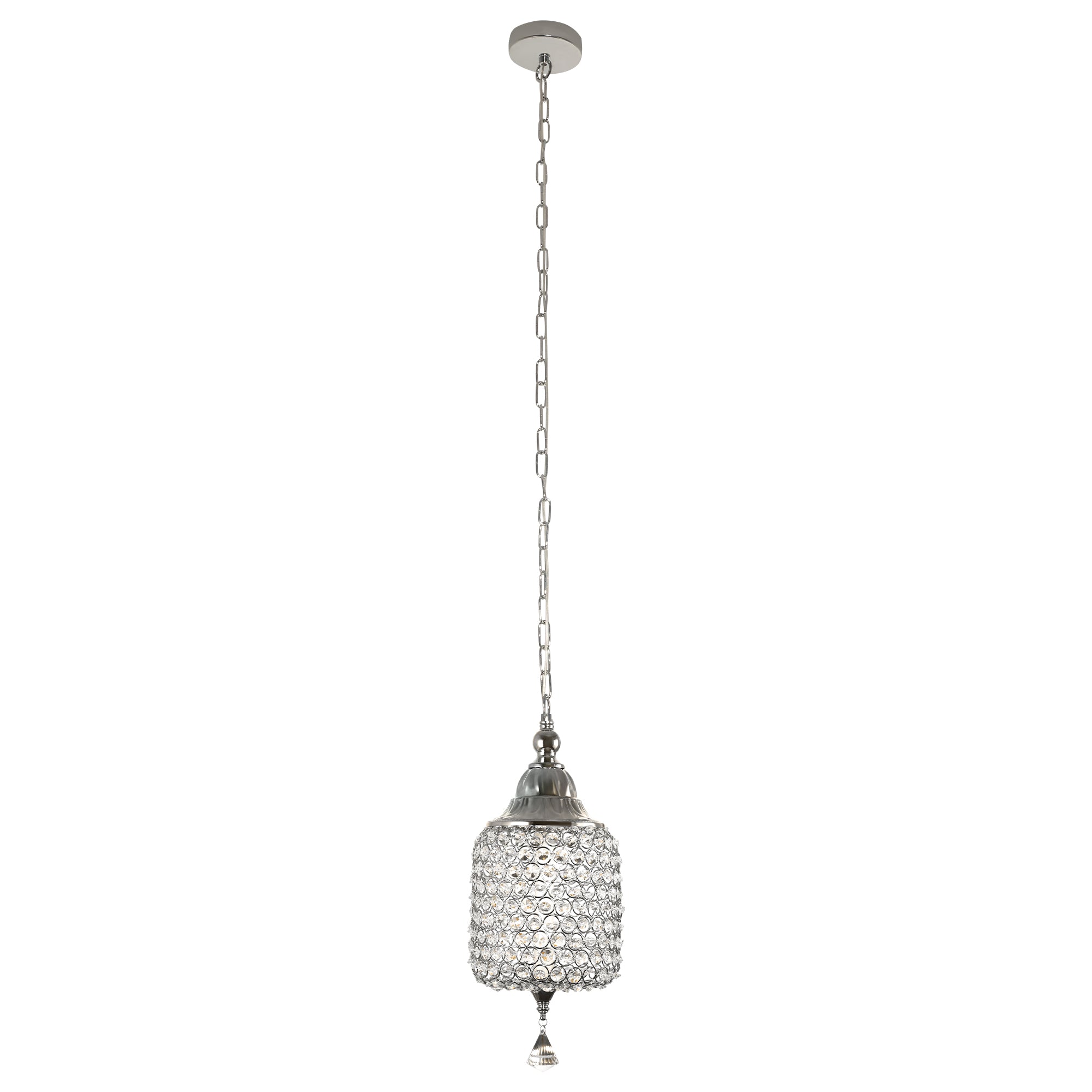 1 - Light Black/Chrome Cylinder Crystal LED Pendant Light, 7.3" Dining Room Light Fixtures Kitchen Island Light