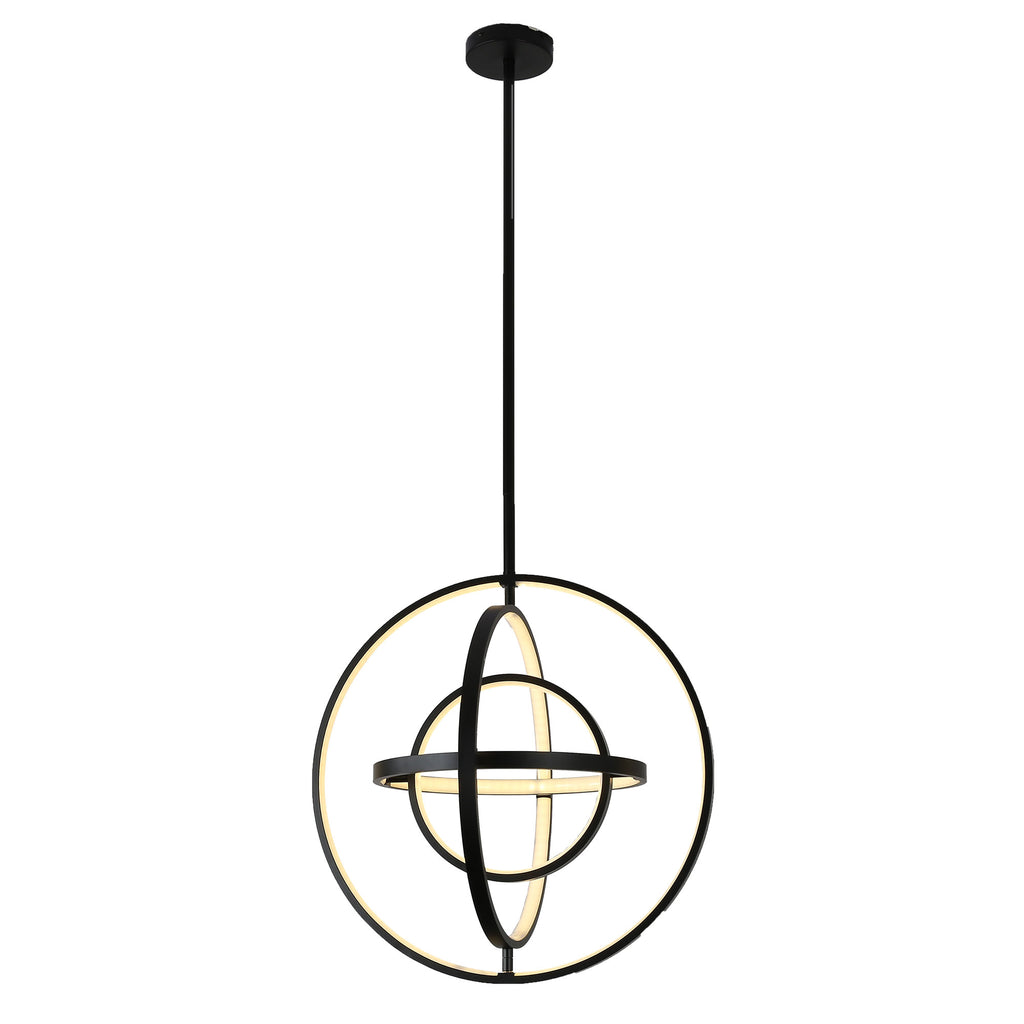 19.7 Inch Modern Round LED Chandelier with DIY Shade, Black Industrial Pendant Light Height Adjustable