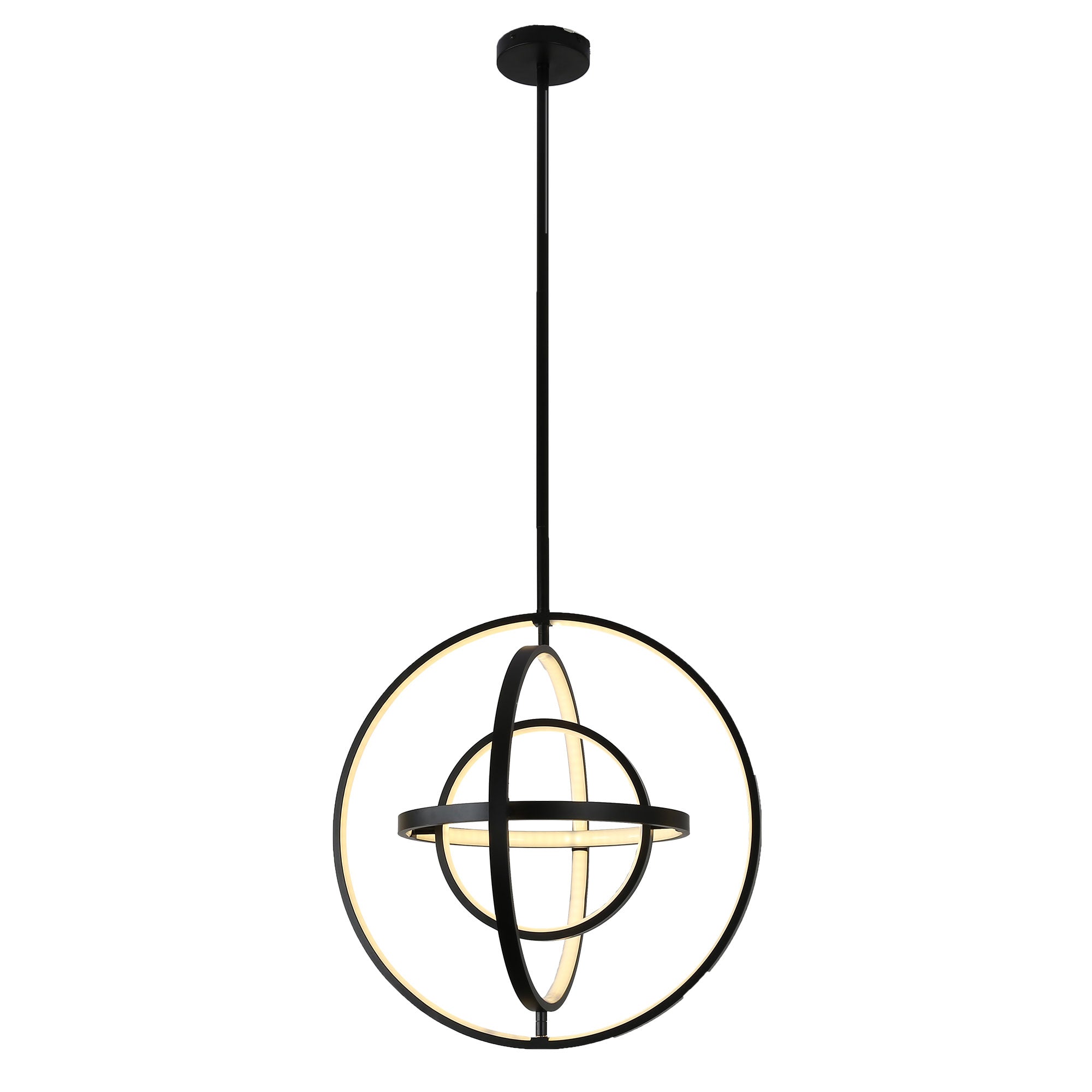 19.7 Inch Modern Round LED Chandelier with DIY Shade, Black Industrial Pendant Light Height Adjustable