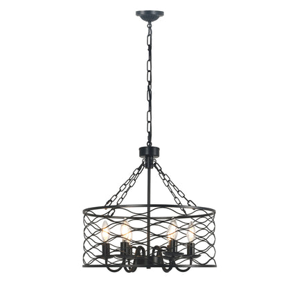 FC4081-Industrial Modern Design Metal Caged Chandelier, Geometric Pendant Light, with Light Kit and Adjustable Chain