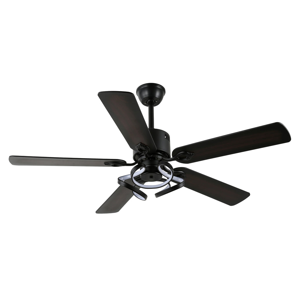 52 Inch Black/Chrome Modern Ceiling Fan with Led Light and Remote Control, 6 Speeds DC Motor Reversible Ceiling Fan for Living Room