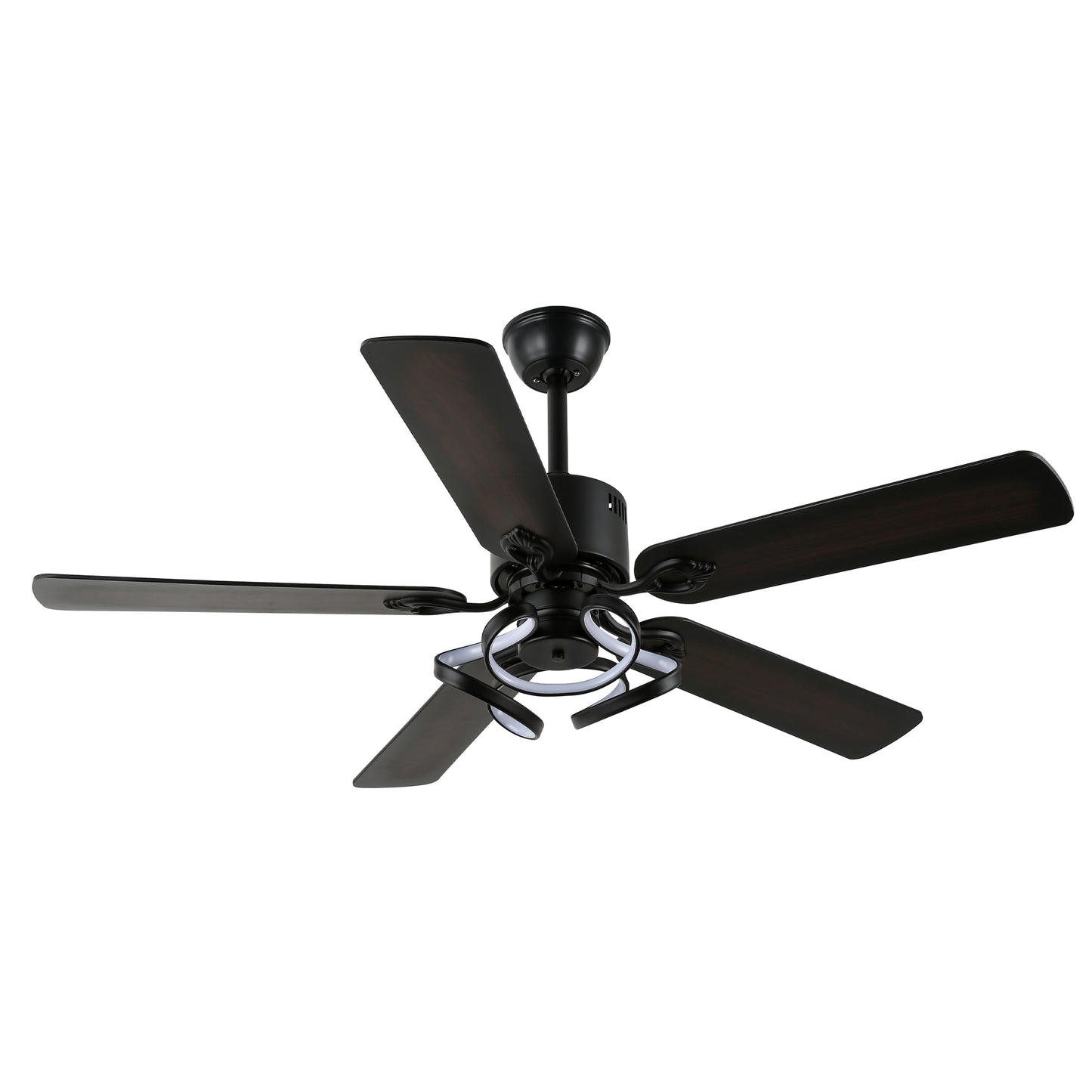 DC5217-52" 5 Wooden Blades Black/Chrome Finish Modern Reversible Ceiling Fan with Remote and Light Kit Included, 6-speed Dimmable Ceiling Fan