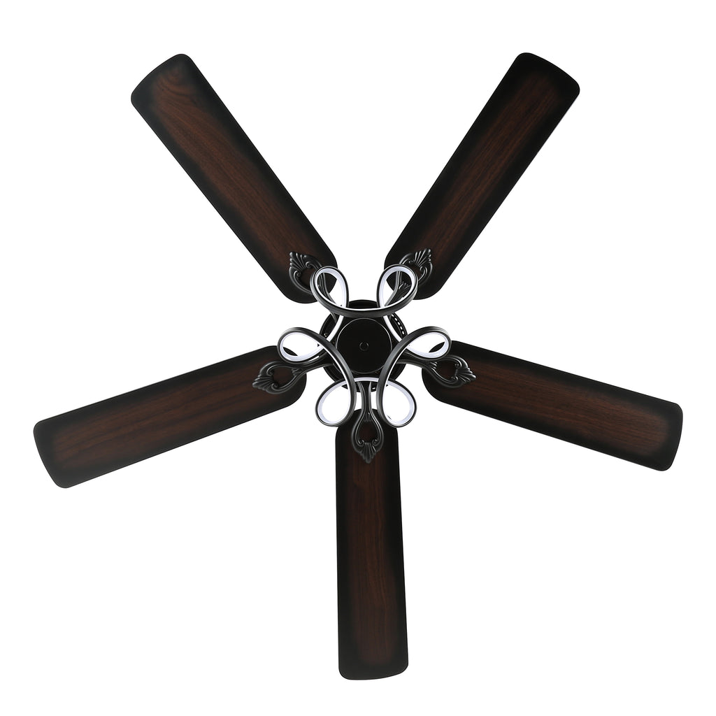 52 Inch Black/Chrome Modern Ceiling Fan with Led Light and Remote Control, 6 Speeds DC Motor Reversible Ceiling Fan for Living Room