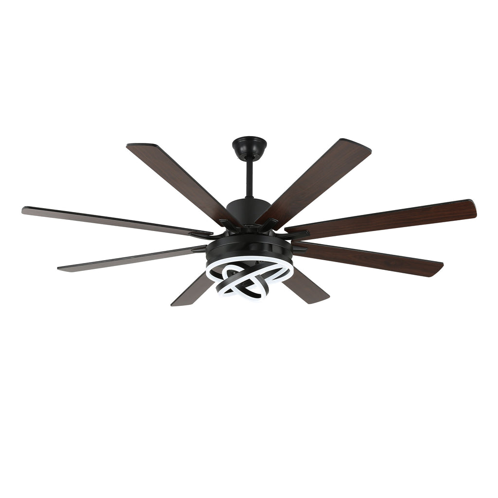 72 Inch Black/Gold/Chrome 8-Blade Modern Extra Large Ceiling Fan with LED Light and Remote, 6 Speeds DC Motor Reversible Ceiling Fan DIY Shade