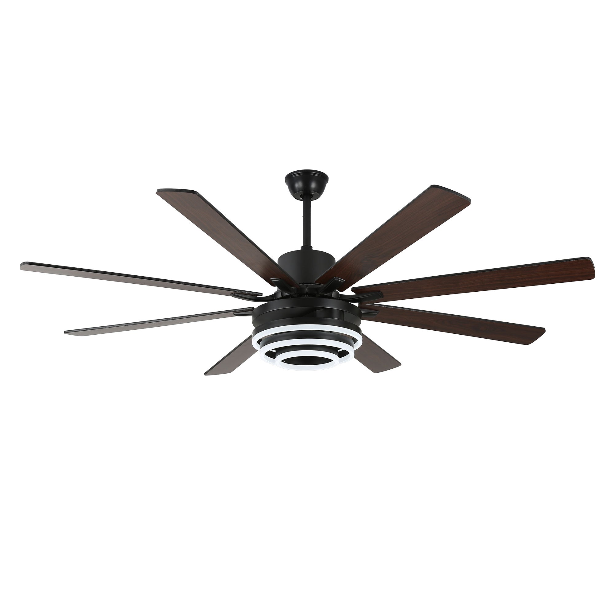 DC7205-BellaDepot 72" 8 Blades Gold/Black/Silver Finish Modern Urban Reversible Ceiling Fan with Remote and LED Light Kit Included, Large Size Dimmable Ceiling Fan