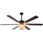 65 Inch Modern Glam Crystal Ceiling Fan with Lights and Remote Control,6 Speeds DC Motor  Black/Chrome Large Ceiling Fan with Crystals