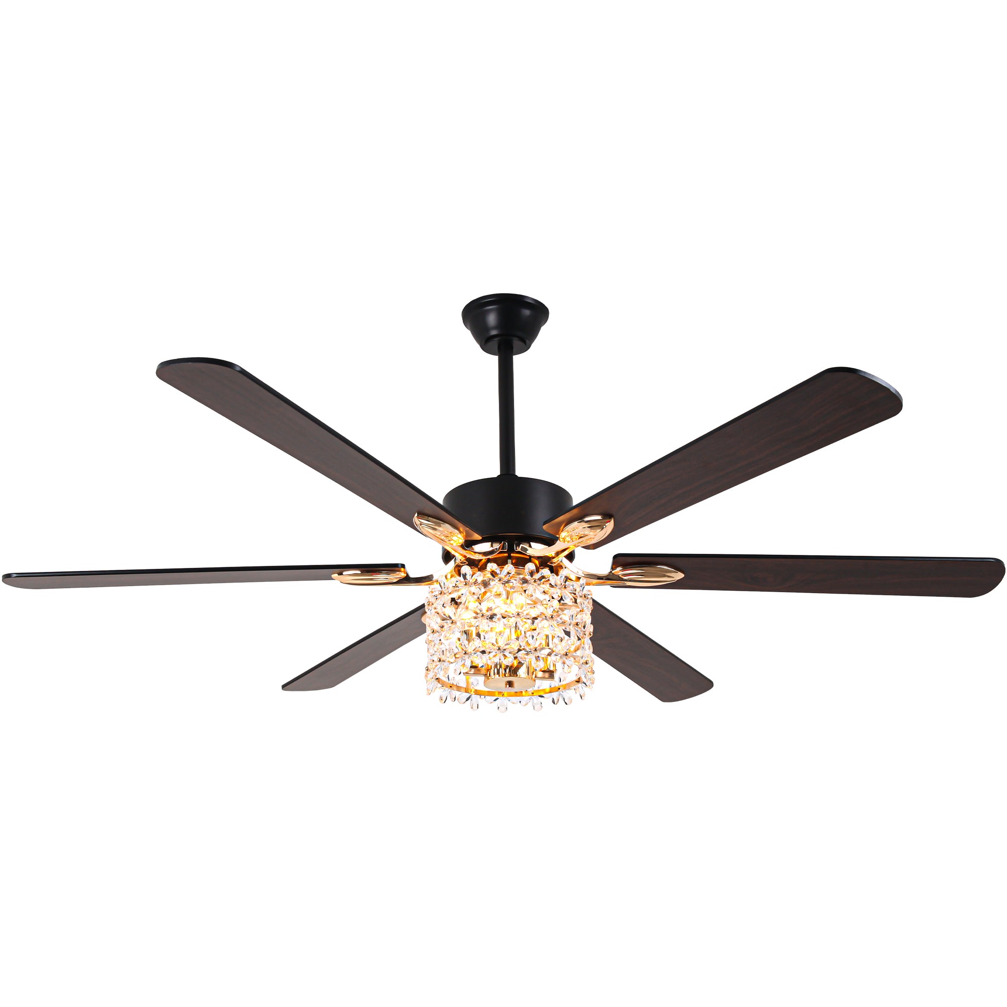 65 Inch Modern Glam Crystal Ceiling Fan with Lights and Remote Control,6 Speeds DC Motor  Black/Chrome Large Ceiling Fan with Crystals