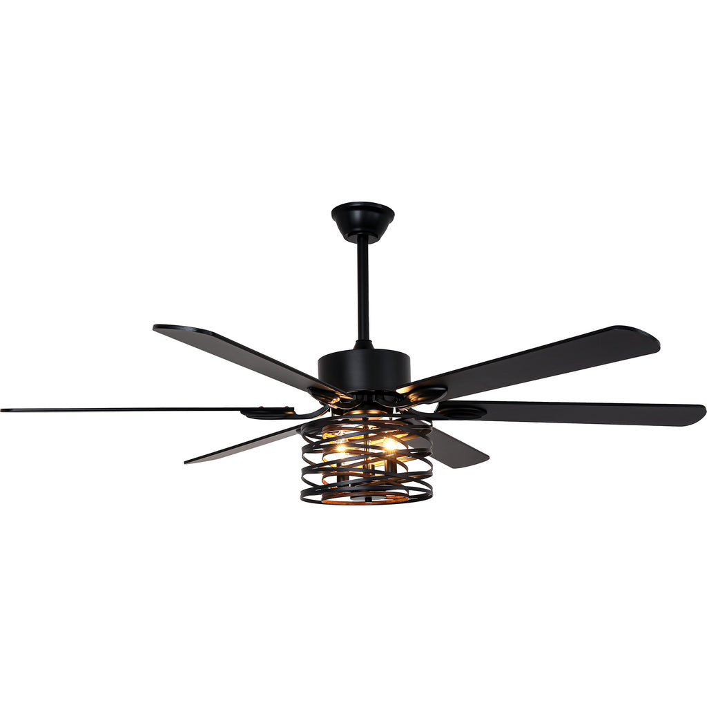 65 Inch Black Caged Large Ceiling Fan with Lights and Remote Control, 6 Speeds DC Motor Farmhouse Ceiling Fan for Large Rooms